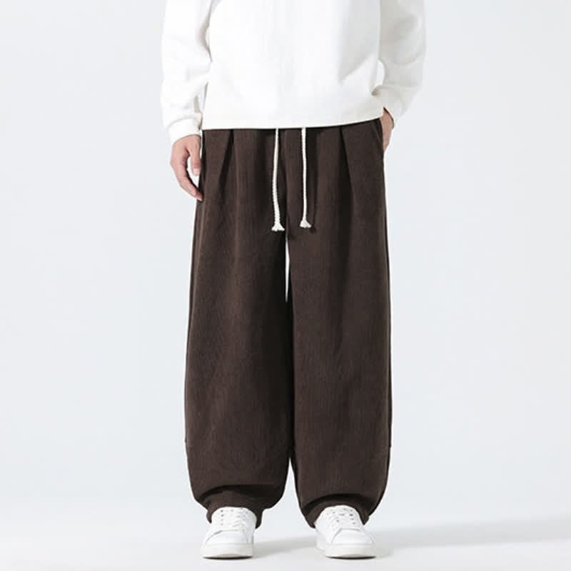 Buddha Stones Pantalon homme décontracté automne-hiver minimaliste à cordon de serrage, coupe droite, avec poches - image 1