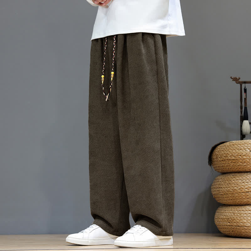 Buddha Stones Pantalon classique uni automne-hiver à cordon de serrage et cheville, en velours côtelé, coupe droite, avec poches - Tanné - US/UK/AU46, EU56 (5XL) - image 0
