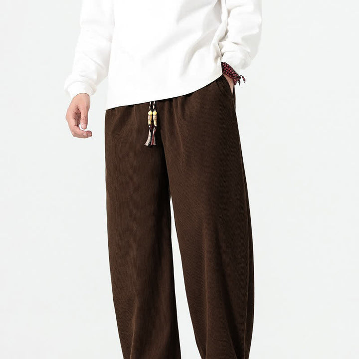 Buddha Stones Pantalon décontracté bohème automne-hiver à cordon de serrage, coupe 7/8, en velours côtelé, jambes droites, avec poches - image 10