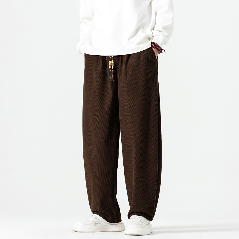 Buddha Stones Pantalon décontracté bohème automne-hiver à cordon de serrage, coupe 7/8, en velours côtelé, jambes droites, avec poches - SaddleBrown - US/UK/AU48, EU58 (5XL) - image 0