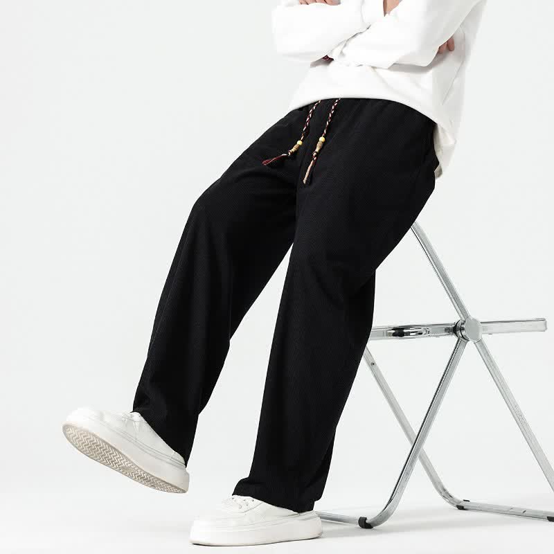 Buddha Stones Pantalon décontracté bohème automne-hiver à cordon de serrage, coupe 7/8, en velours côtelé, jambes droites, avec poches - image 21