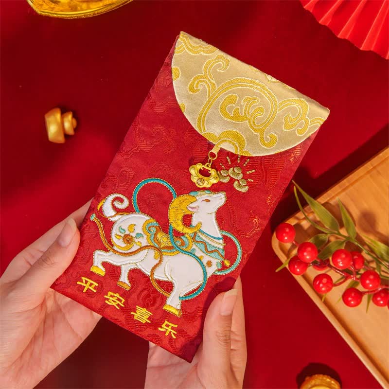 Buddha Stones Broderie Année de la Chèvre Paix et Joie Chance Nouvel An Enveloppe Rouge - Paix et joie - image 0