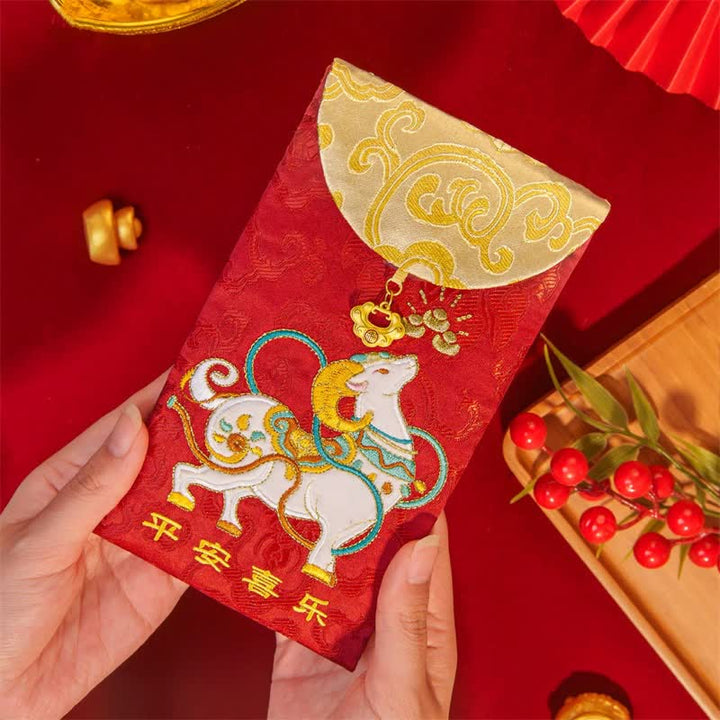 Buddha Stones Broderie Année de la Chèvre Paix et Joie Chance Nouvel An Enveloppe Rouge - Paix et joie - image 0