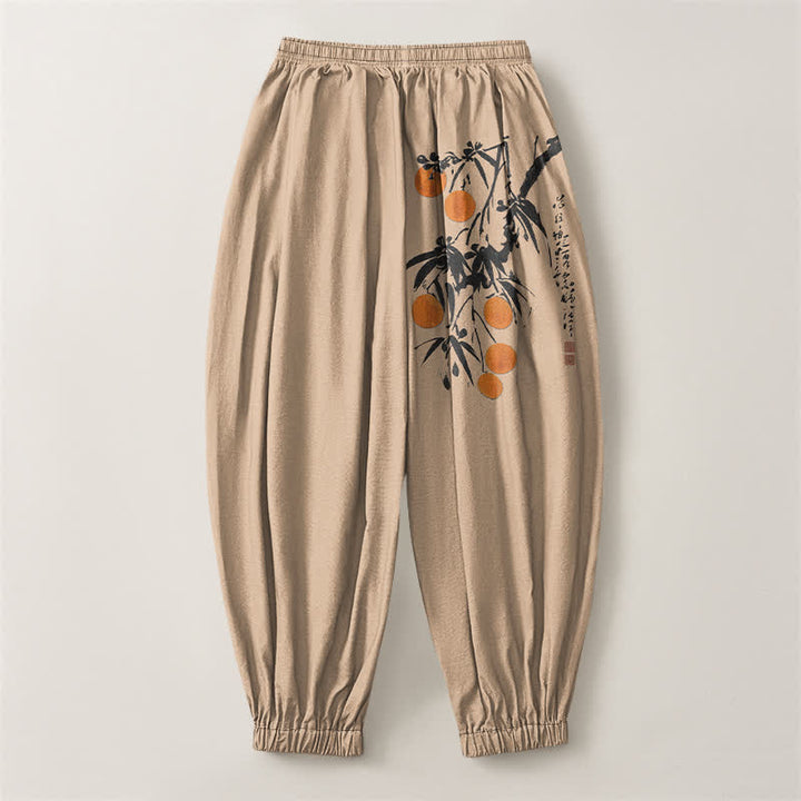 Buddha Stones Pantalon harem pour homme en pur coton, motif branches de bambou, cordon de serrage et poches - image 8