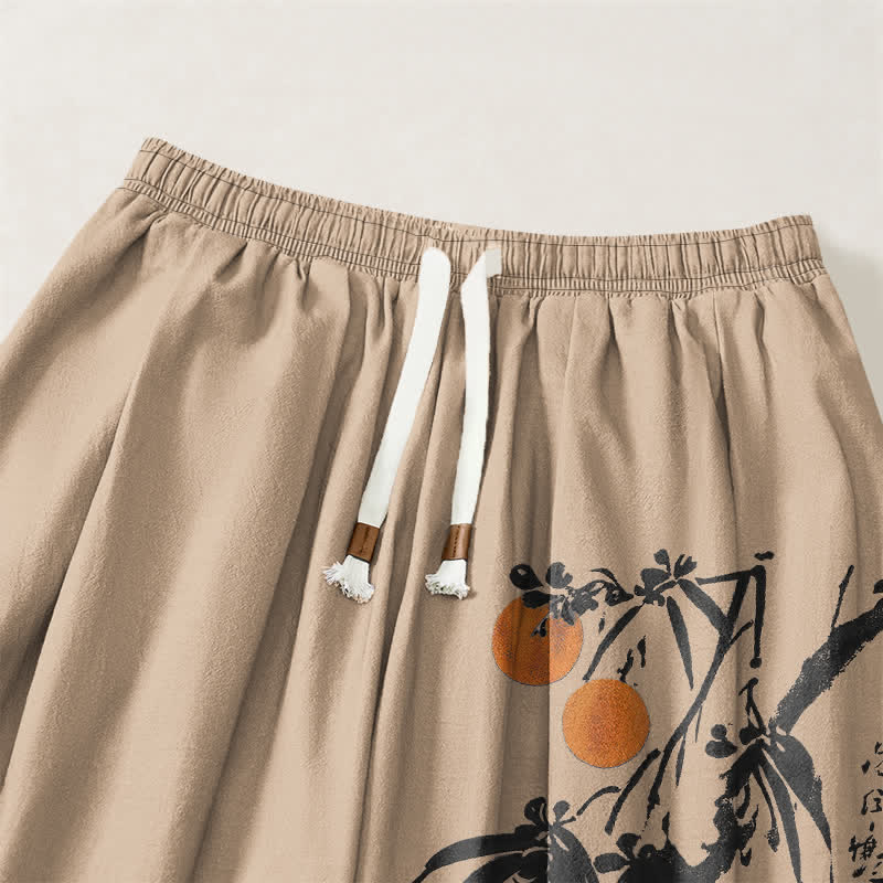 Buddha Stones Pantalon harem pour homme en pur coton, motif branches de bambou, cordon de serrage et poches - image 9