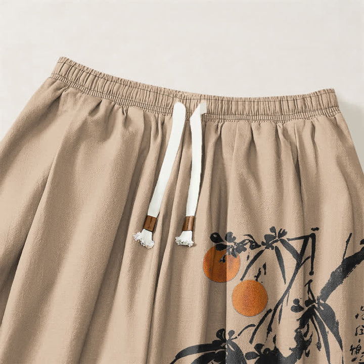 Buddha Stones Pantalon harem pour homme en pur coton, motif branches de bambou, cordon de serrage et poches - image 9