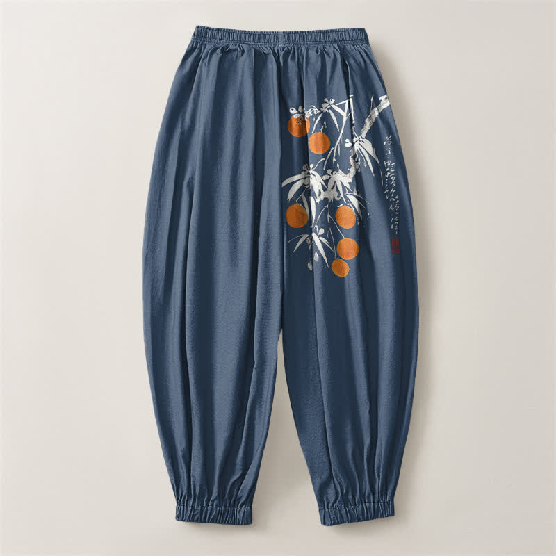 Buddha Stones Pantalon harem pour homme en pur coton, motif branches de bambou, cordon de serrage et poches - image 14