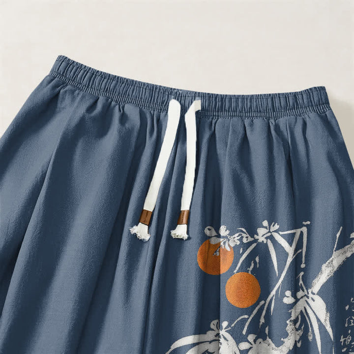 Buddha Stones Pantalon harem pour homme en pur coton, motif branches de bambou, cordon de serrage et poches - image 15