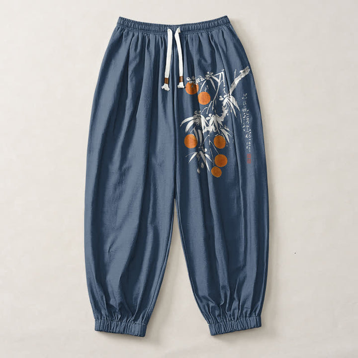 Buddha Stones Pantalon harem pour homme en pur coton, motif branches de bambou, cordon de serrage et poches - image 13