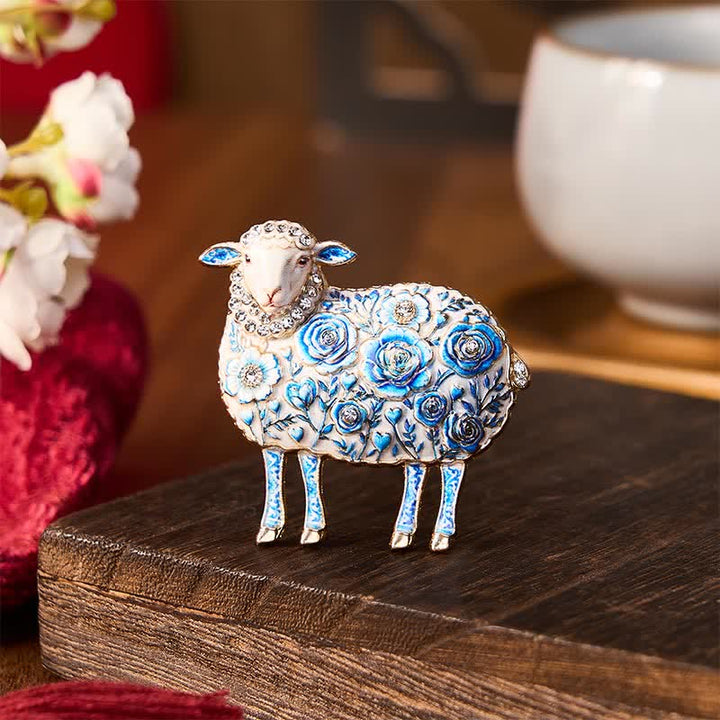 Buddha Stones Broche énergétique en cuivre sculptée en relief représentant un bélier et ornée de fleurs, année de la Chèvre - image 7