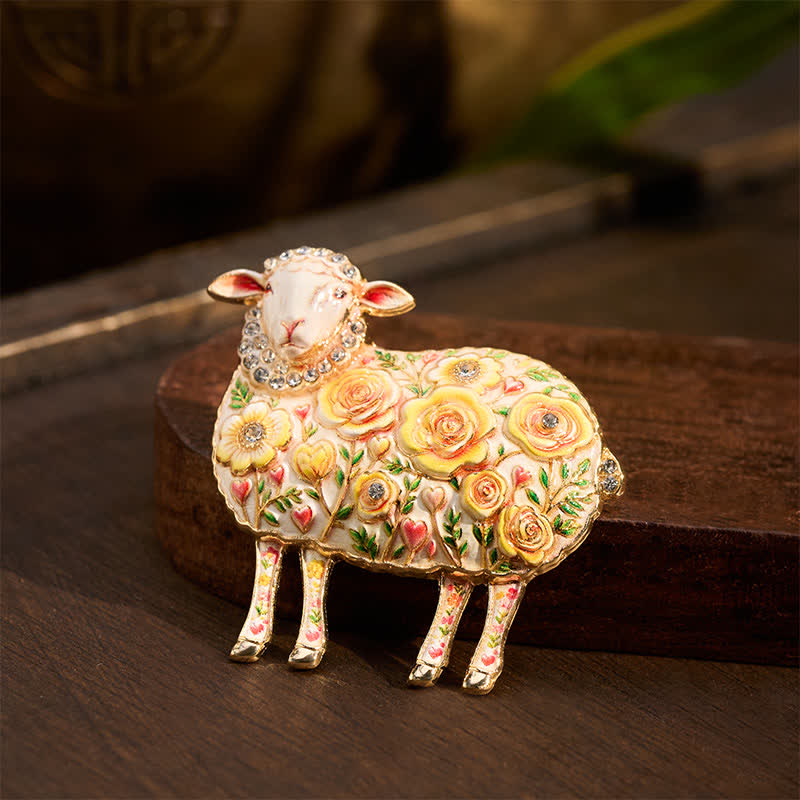 Buddha Stones Broche énergétique en cuivre sculptée en relief représentant un bélier et ornée de fleurs, année de la Chèvre - image 12