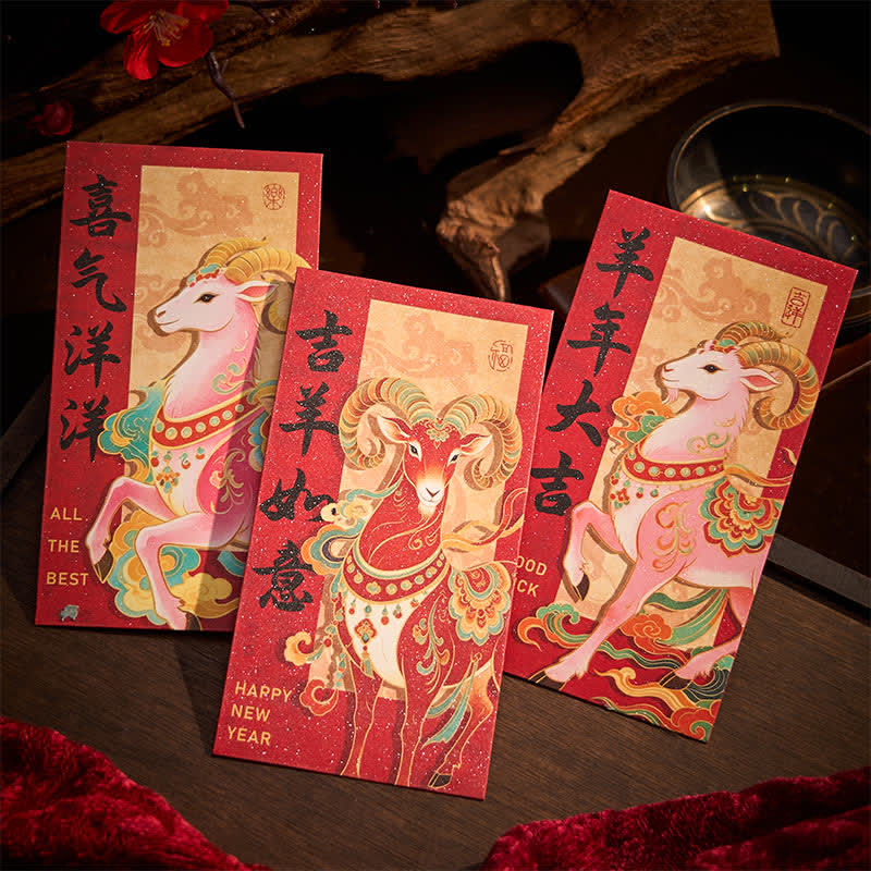 Buddha Stones Ensemble de 6 enveloppes rouges traditionnelles chinoises pour l'année de la Chèvre - image 5