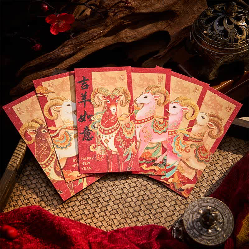 Buddha Stones Ensemble de 6 enveloppes rouges traditionnelles chinoises pour l'année de la Chèvre - image 3
