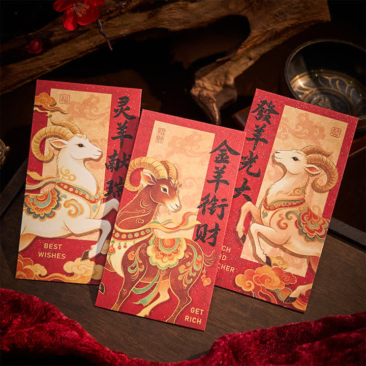 Buddha Stones Ensemble de 6 enveloppes rouges traditionnelles chinoises pour l'année de la Chèvre - image 4