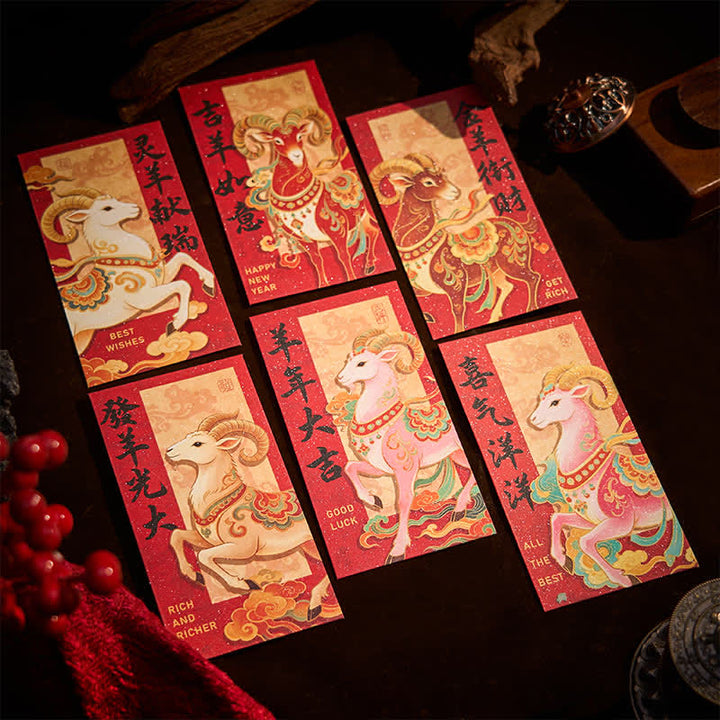 Buddha Stones Ensemble de 6 enveloppes rouges traditionnelles chinoises pour l'année de la Chèvre - image 1