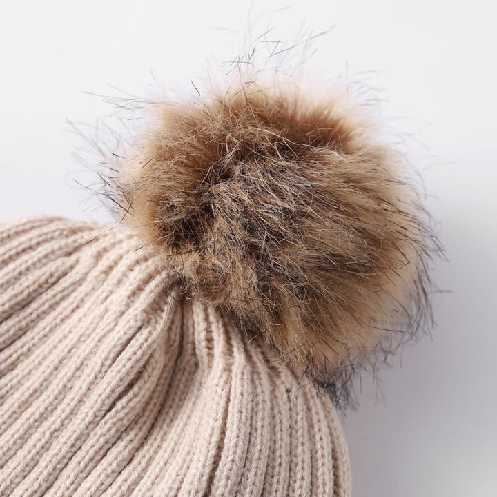Buddha Stones Écharpe, bonnet et gants chauds en maille côtelée à pompons pour femme, automne-hiver - image 9