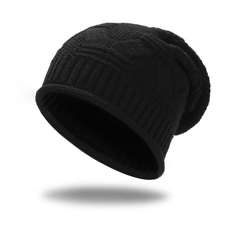 Buddha Stones Bonnet d'automne-hiver en maille côtelée douce pour femme - Noir - image 0