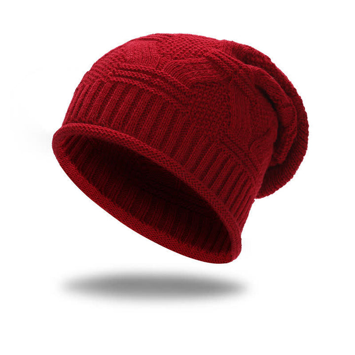 Buddha Stones Bonnet d'automne-hiver en maille côtelée douce pour femme - Rouge - image 3