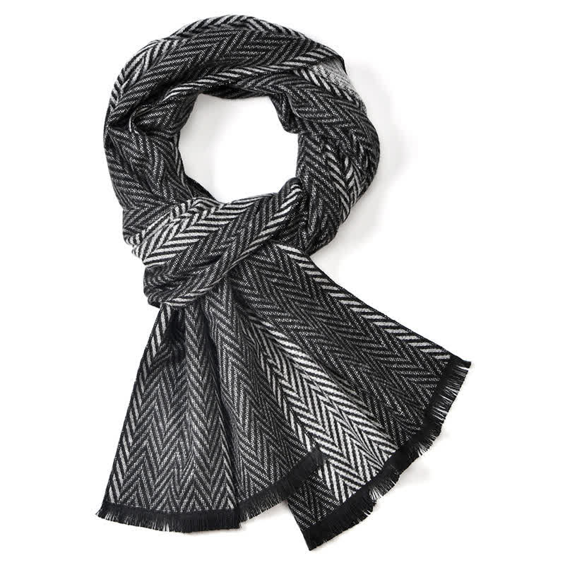 Buddha Stones Écharpe classique pour homme à pompons et motif chevrons automne-hiver - Noir - 180*30 cm - image 4