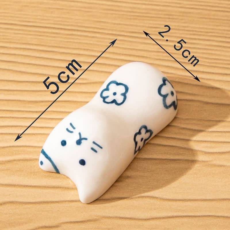 Buddha Stones Porte-baguettes en céramique Purety, peint à la main, en forme de chat - Motifs bleus (environ 2,5 cm × 5,0 cm) - image 1