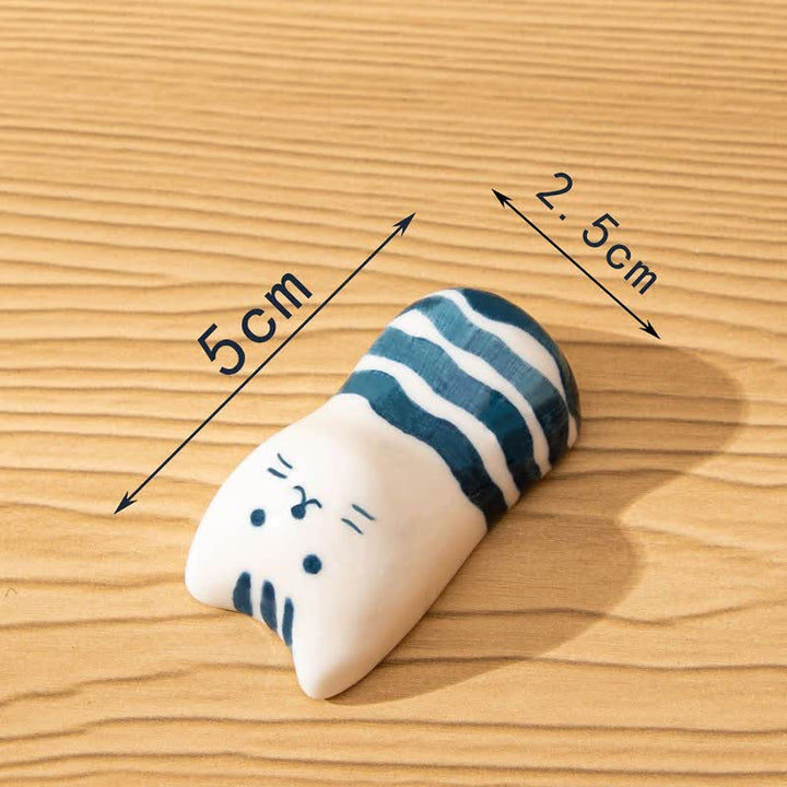 Buddha Stones Porte-baguettes en céramique Purety, peint à la main, en forme de chat - Rayures bleues (environ 2,5 cm × 5,0 cm) - image 5