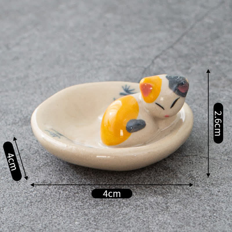 Buddha Stones Porte-baguettes en céramique orange peinte à la main, style japonais, représentant un chat endormi - Chat jaune endormi (environ 4,0 cm × 4,0 cm × 2,6 cm) - image 5