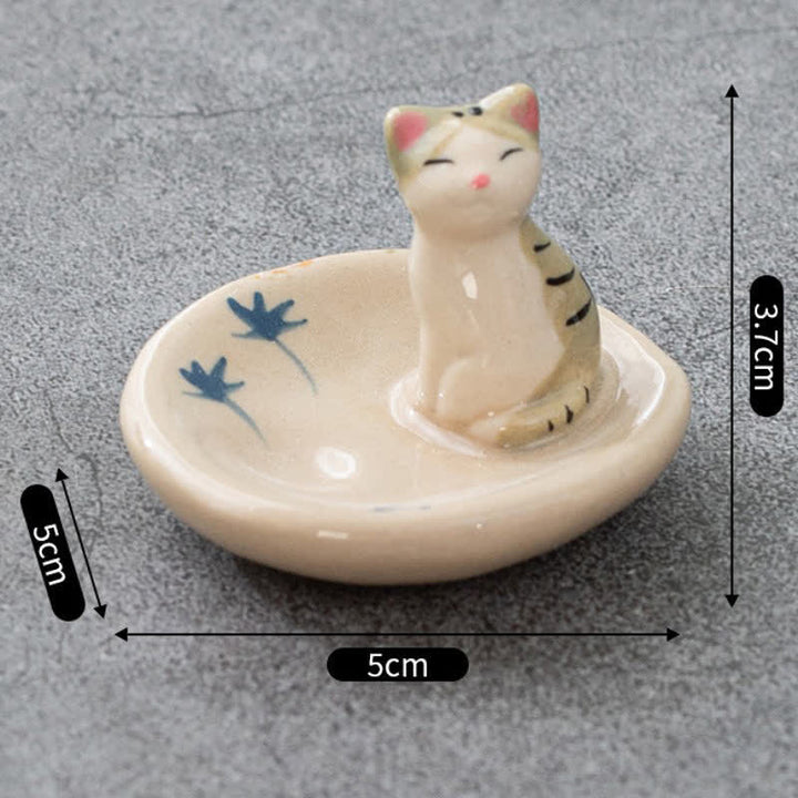 Buddha Stones Porte-baguettes en céramique orange peinte à la main, style japonais, représentant un chat endormi - Chat marron debout (environ 5,0 cm × 5,0 cm × 3,7 cm) - image 3