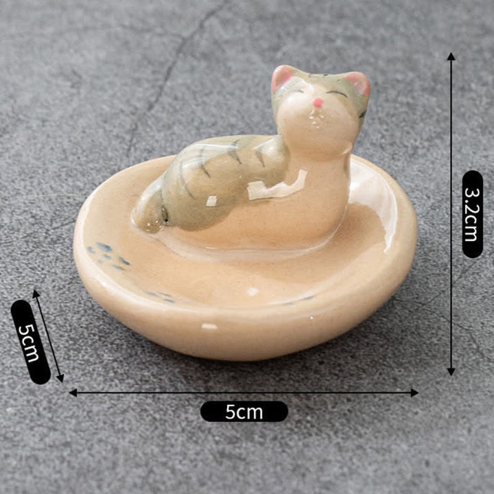 Buddha Stones Porte-baguettes en céramique orange peinte à la main, style japonais, représentant un chat endormi - Chat brun endormi (environ 5,0 cm × 5,0 cm × 3,2 cm) - image 1