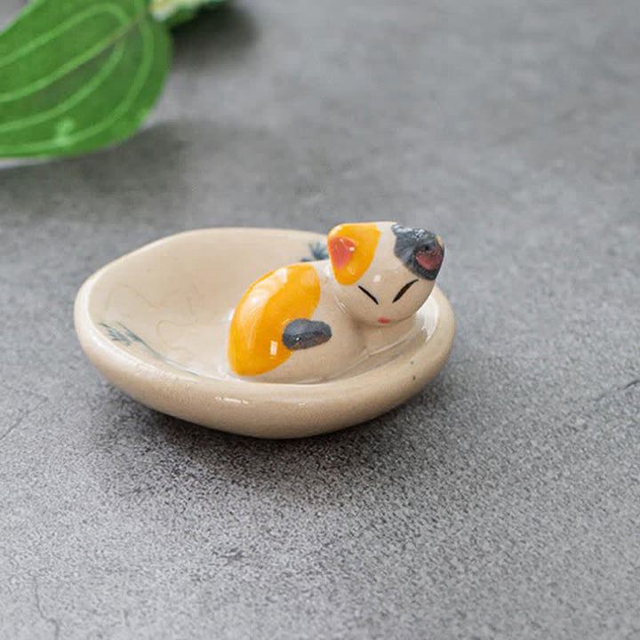 Buddha Stones Porte-baguettes en céramique orange peinte à la main, style japonais, représentant un chat endormi - image 6