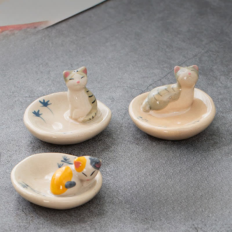 Buddha Stones Porte-baguettes en céramique orange peinte à la main, style japonais, représentant un chat endormi - image 7