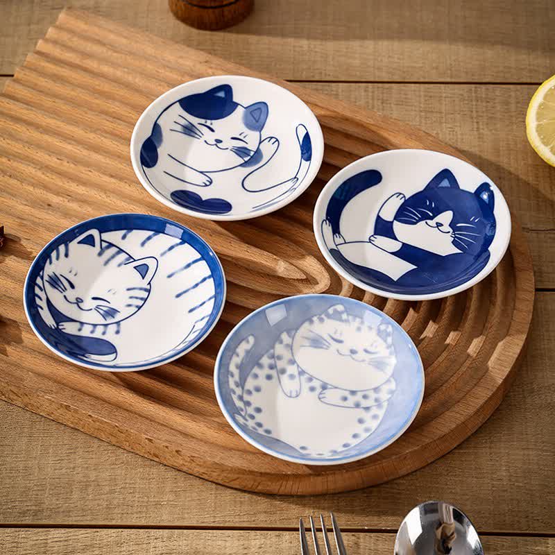 Buddha Stones Plat rond peu profond en céramique, style japonais, en forme de chat mignon - image 0
