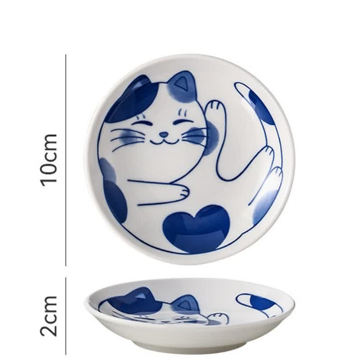 Buddha Stones Plat rond peu profond en céramique, style japonais, en forme de chat mignon - Motif en forme de cœur - image 6