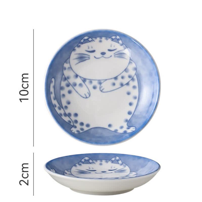 Buddha Stones Plat rond peu profond en céramique, style japonais, en forme de chat mignon - Taches - image 1
