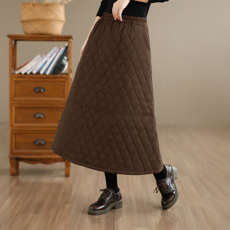 Buddha Stones Jupe matelassée unie pour femme, style vintage décontracté automne-hiver, avec poches - image 1