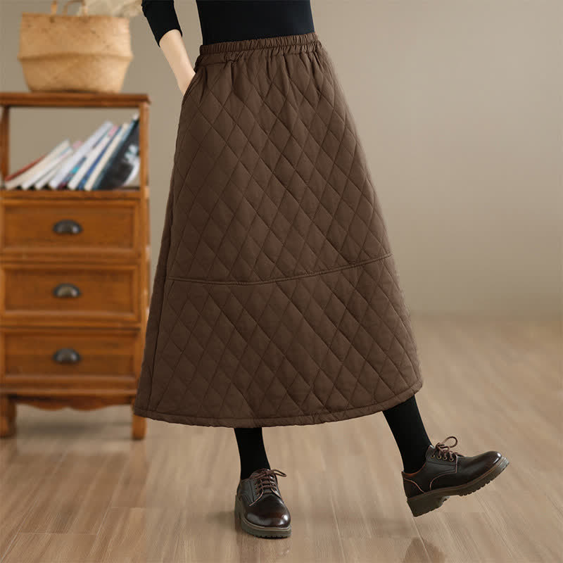 Buddha Stones Jupe matelassée unie pour femme, style vintage décontracté automne-hiver, avec poches - Terre de sienne - US12，UK/AU16，EU44 (3XL) - image 0
