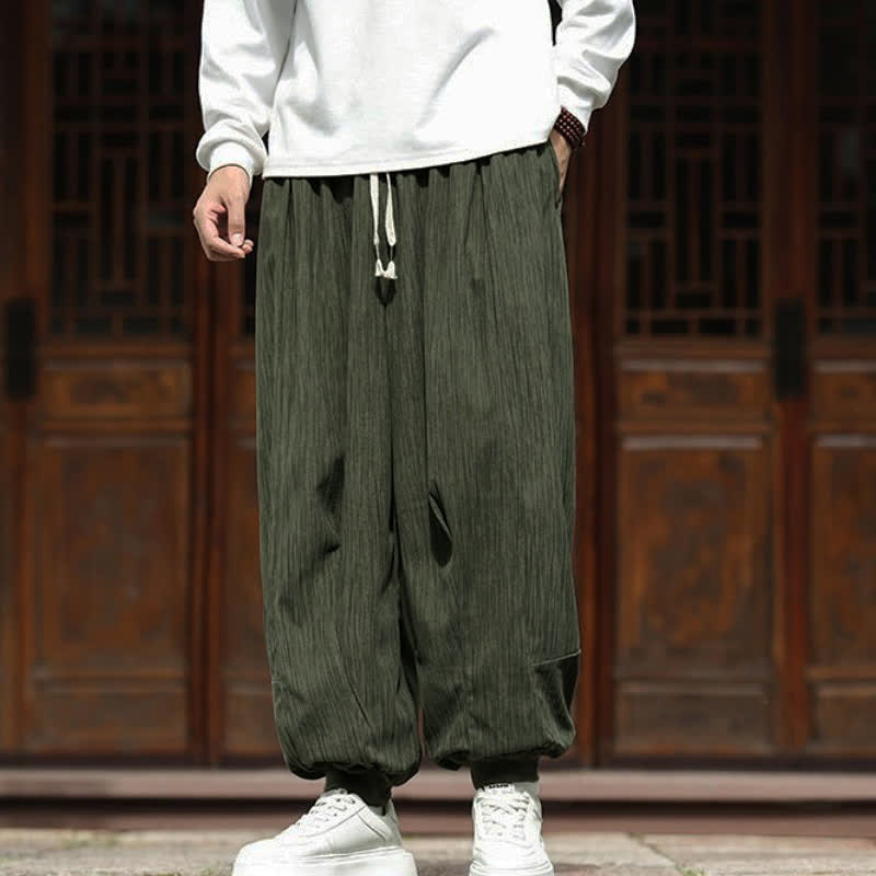 Buddha Stones Pantalon harem homme en velours côtelé, coupe bohème décontractée automne-hiver, avec cordon de serrage et poches. - image 36
