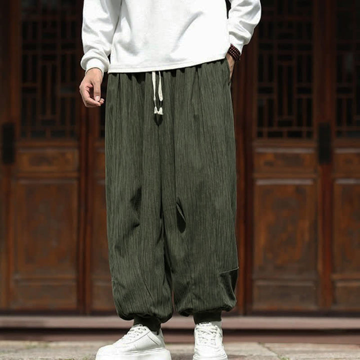 Buddha Stones Pantalon harem homme en velours côtelé, coupe bohème décontractée automne-hiver, avec cordon de serrage et poches. - image 36