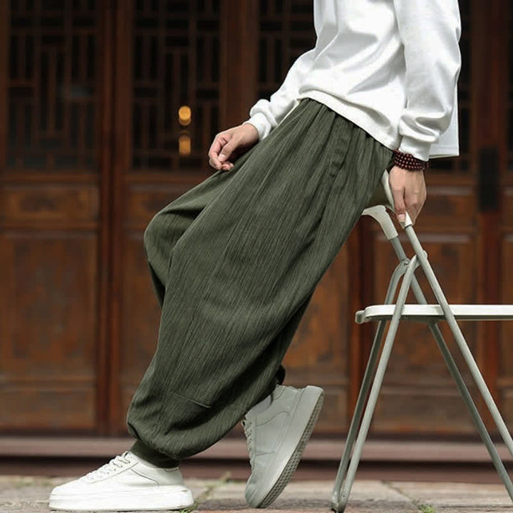 Buddha Stones Pantalon harem homme en velours côtelé, coupe bohème décontractée automne-hiver, avec cordon de serrage et poches. - image 38