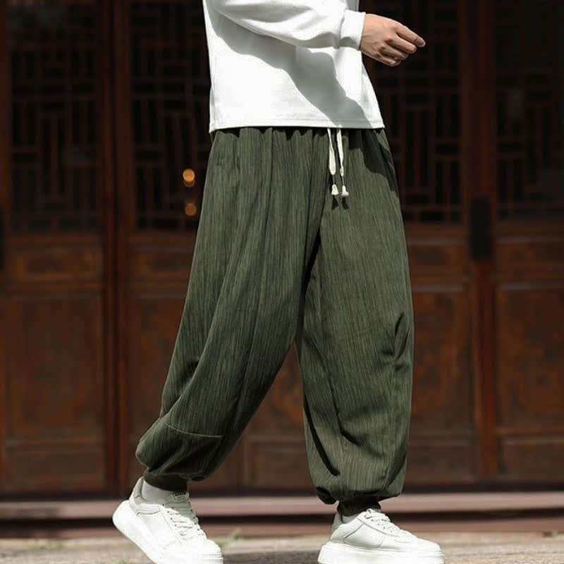 Buddha Stones Pantalon harem homme en velours côtelé, coupe bohème décontractée automne-hiver, avec cordon de serrage et poches. - image 31