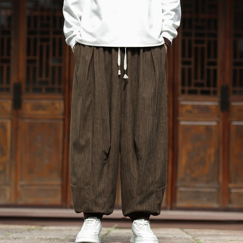 Buddha Stones Pantalon harem homme en velours côtelé, coupe bohème décontractée automne-hiver, avec cordon de serrage et poches. - image 5