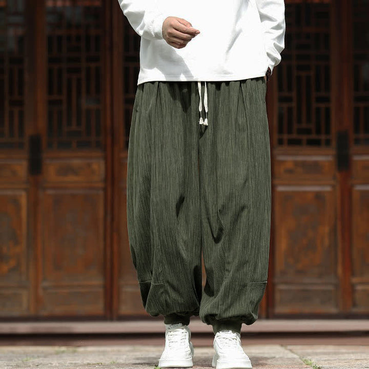 Buddha Stones Pantalon harem homme en velours côtelé, coupe bohème décontractée automne-hiver, avec cordon de serrage et poches. - image 35