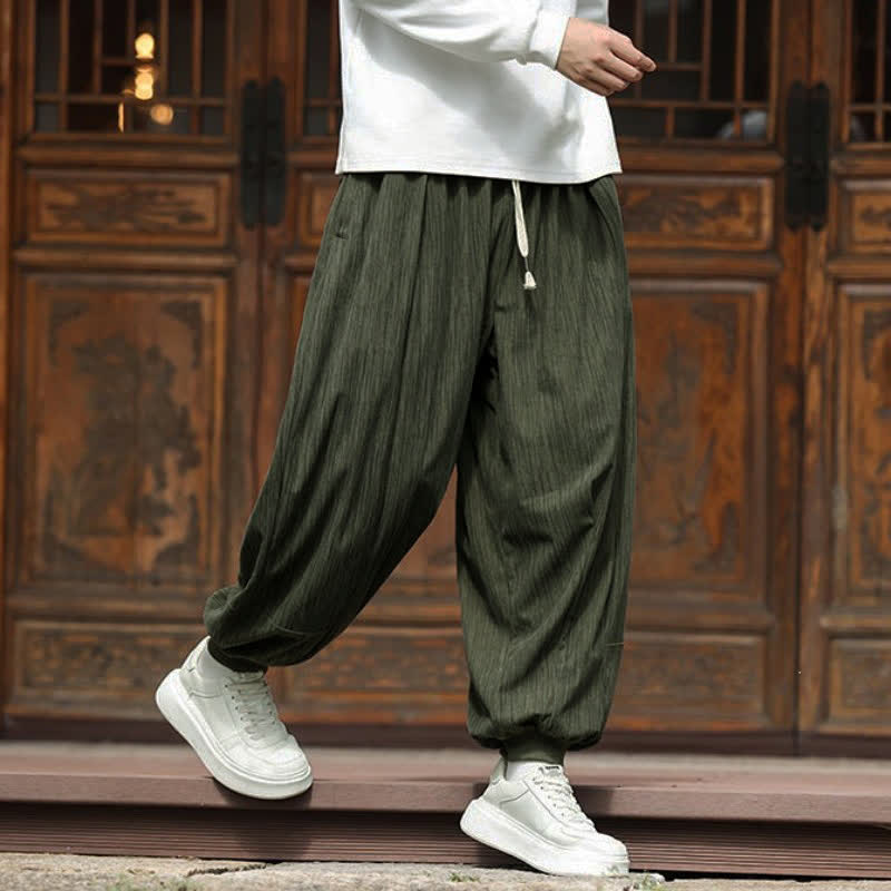 Buddha Stones Pantalon harem homme en velours côtelé, coupe bohème décontractée automne-hiver, avec cordon de serrage et poches. - image 37