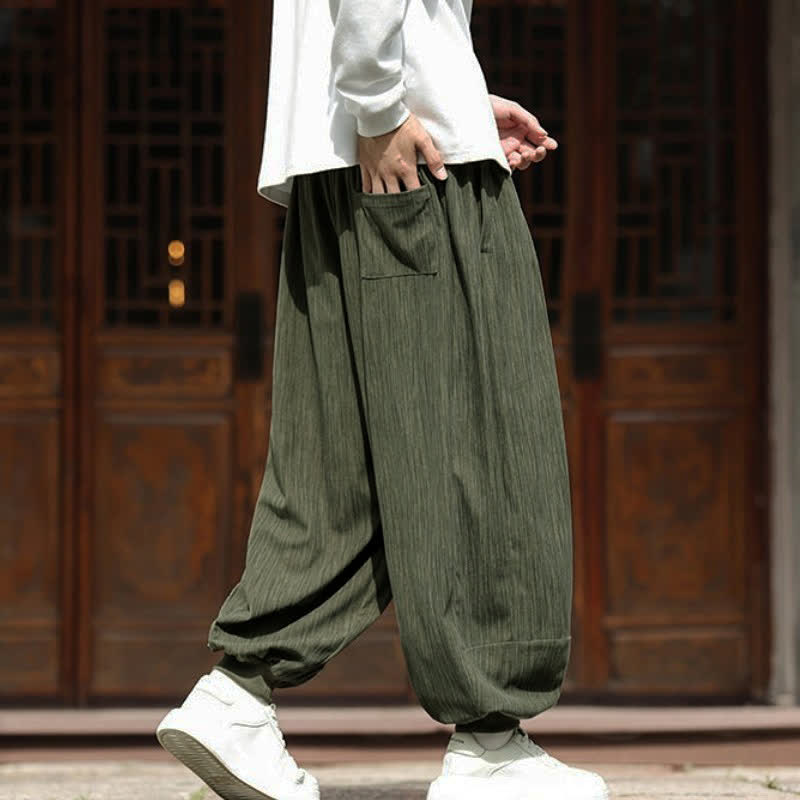 Buddha Stones Pantalon harem homme en velours côtelé, coupe bohème décontractée automne-hiver, avec cordon de serrage et poches. - image 33