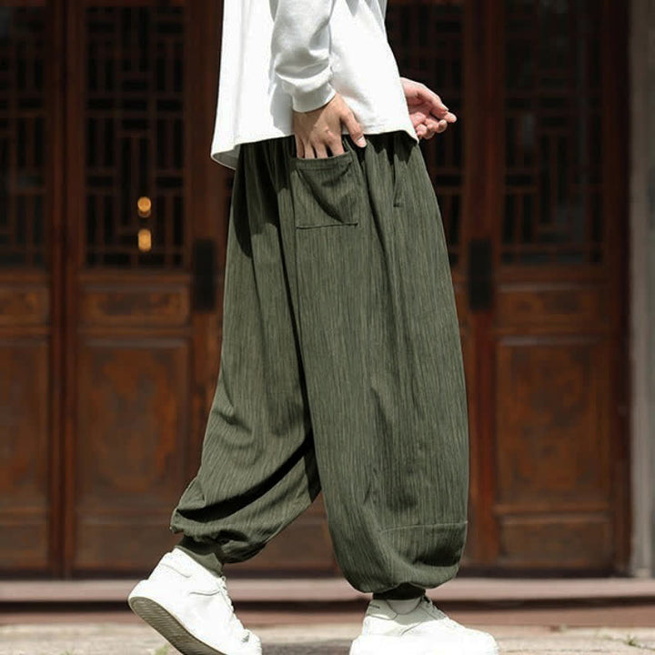 Buddha Stones Pantalon harem homme en velours côtelé, coupe bohème décontractée automne-hiver, avec cordon de serrage et poches. - image 33