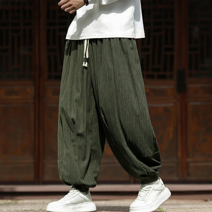 Buddha Stones Pantalon harem homme en velours côtelé, coupe bohème décontractée automne-hiver, avec cordon de serrage et poches. - image 32