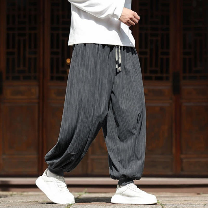 Buddha Stones Pantalon harem homme en velours côtelé, coupe bohème décontractée automne-hiver, avec cordon de serrage et poches. - image 10