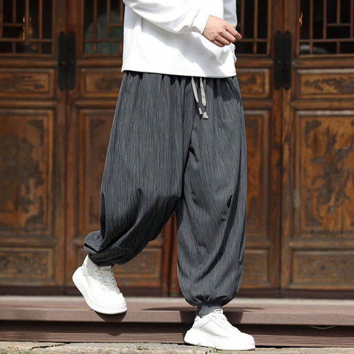 Buddha Stones Pantalon harem homme en velours côtelé, coupe bohème décontractée automne-hiver, avec cordon de serrage et poches. - image 13