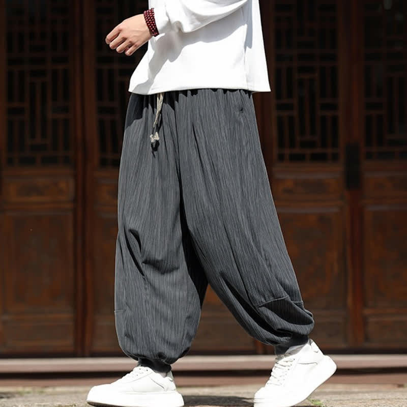 Buddha Stones Pantalon harem homme en velours côtelé, coupe bohème décontractée automne-hiver, avec cordon de serrage et poches. - image 11