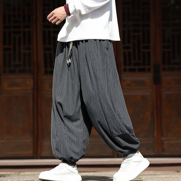 Buddha Stones Pantalon harem homme en velours côtelé, coupe bohème décontractée automne-hiver, avec cordon de serrage et poches. - image 11