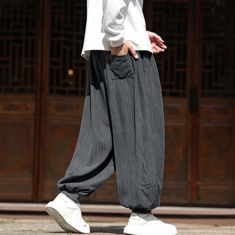 Buddha Stones Pantalon harem homme en velours côtelé, coupe bohème décontractée automne-hiver, avec cordon de serrage et poches. - image 12